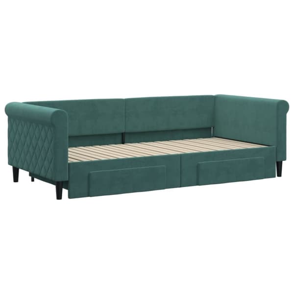 vidaXL Dagbädd utdragbar med lådor mörkgrön 90x200 cm sammet