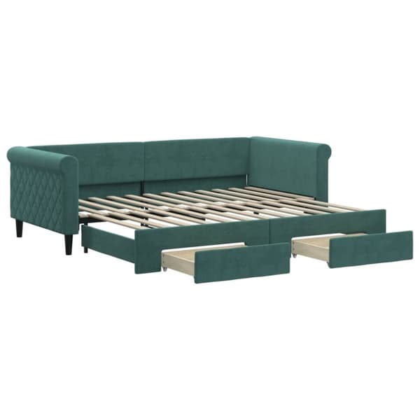 vidaXL daybed med udtræk og skuffer 90x200 cm velour mørkegrøn
