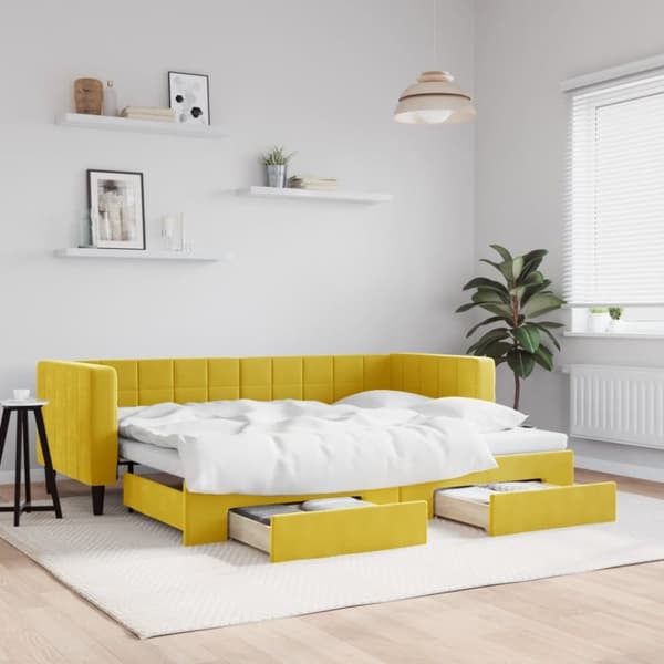 vidaXL daybed med udtræk og skuffer 80x200 cm velour gul