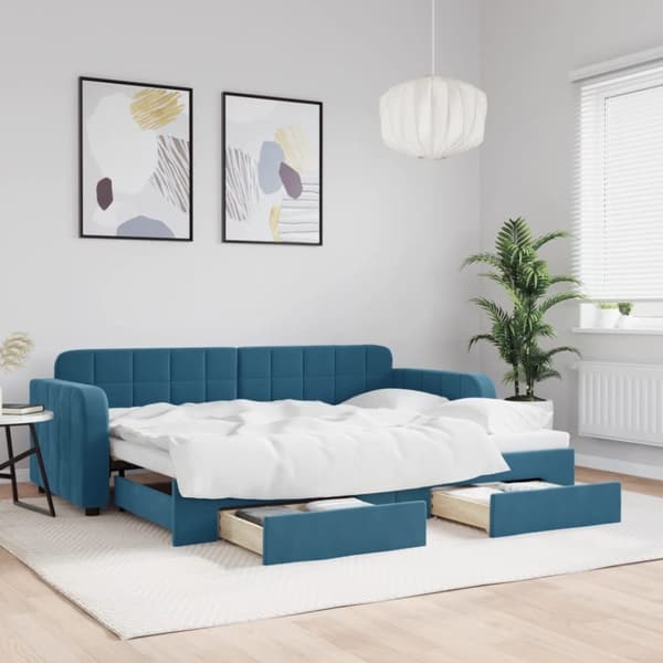 vidaXL Dagbädd utdragbar med lådor blå 80x200 cm sammet