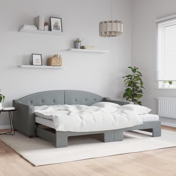 vidaXL Dagbädd med extrabädd och madrasser ljusgrå 90x190 cm tyg