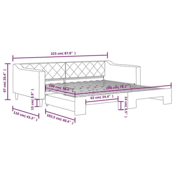 vidaXL Dagbädd utdragbar gräddvit 100x200 cm tyg