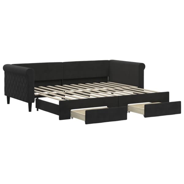 vidaXL Dagbädd utdragbar med lådor svart 90x200 cm sammet