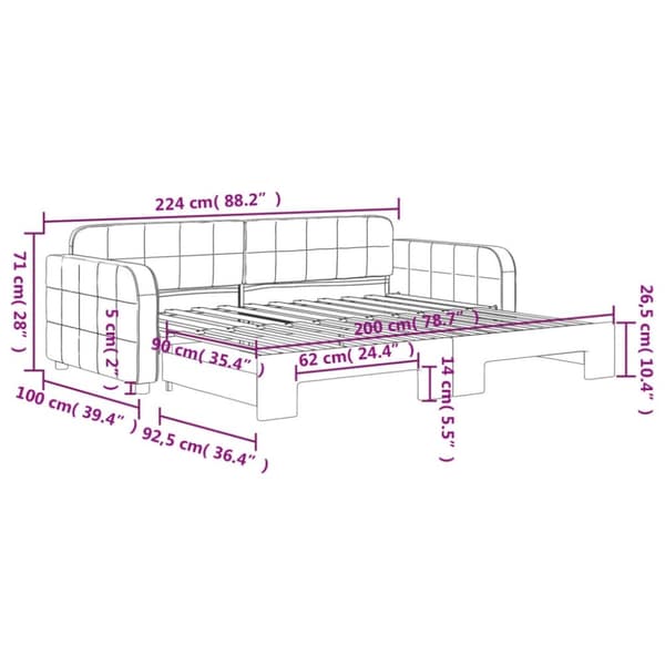 vidaXL Dagbädd utdragbar ljusgrå 90x200 cm sammet
