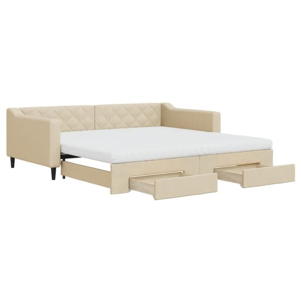 vidaXL daybed med udtræk og skuffer 100x200 cm stof cremefarvet