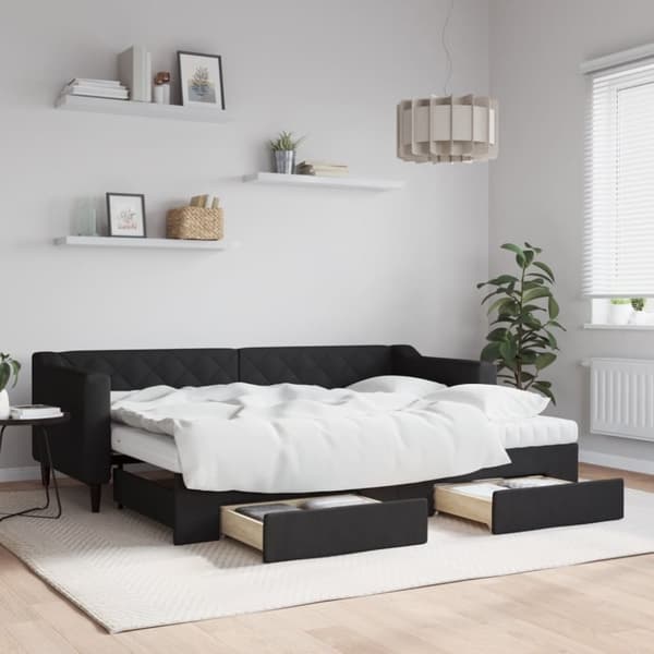 vidaXL daybed med udtræk og skuffer 80x200 cm stof sort