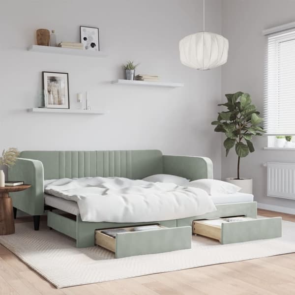 vidaXL daybed med udtræk og skuffer 90x190 cm velour lysegrå