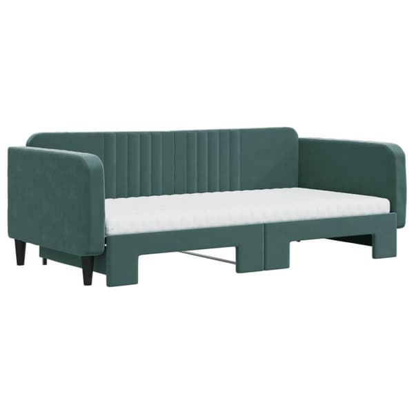 vidaXL Dagbädd utdragbar och madrasser mörkgrön 100x200 cm sammet