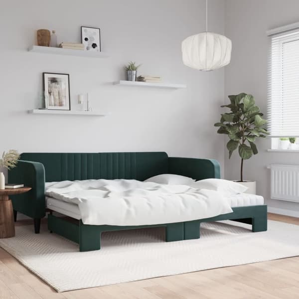 vidaXL Dagbädd utdragbar och madrasser mörkgrön 100x200 cm sammet
