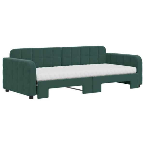 vidaXL Dagbädd utdragbar med madrasser mörkgrön 90x200 cm sammet