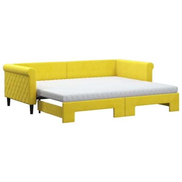 vidaXL Dagbädd utdragbar med madrasser gul 90x200 cm sammet