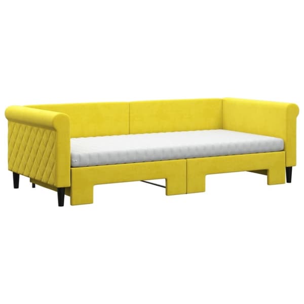 vidaXL Dagbädd utdragbar med madrasser gul 90x200 cm sammet