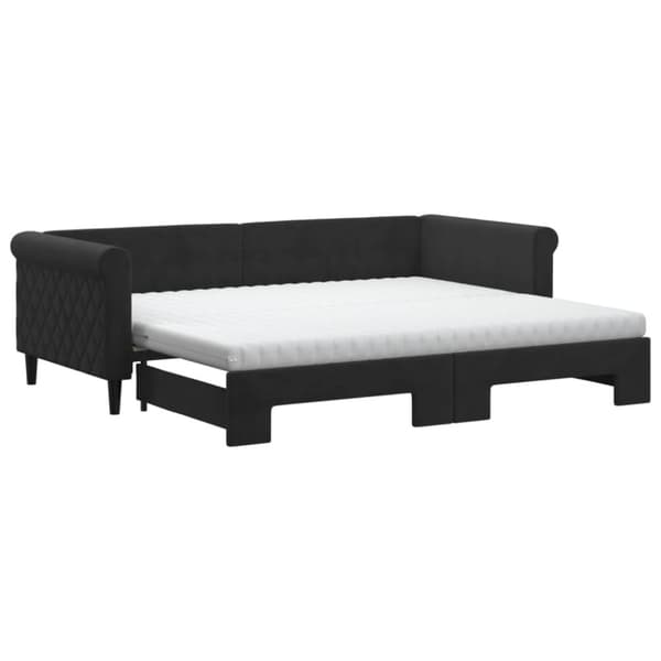 vidaXL Dagbädd utdragbar med madrasser svart 90x200 cm sammet