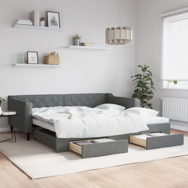vidaXL daybed med udtræk og skuffer 100x200 cm stof mørkegrå