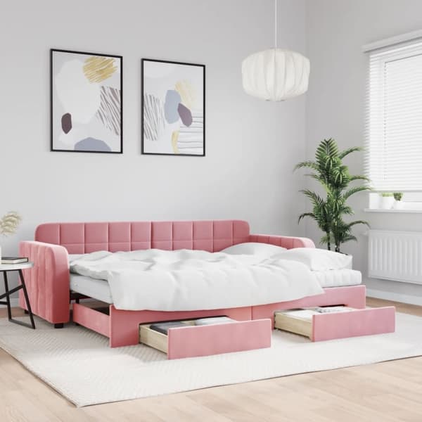 vidaXL Dagbädd utdragbar med lådor rosa 80x200 cm sammet
