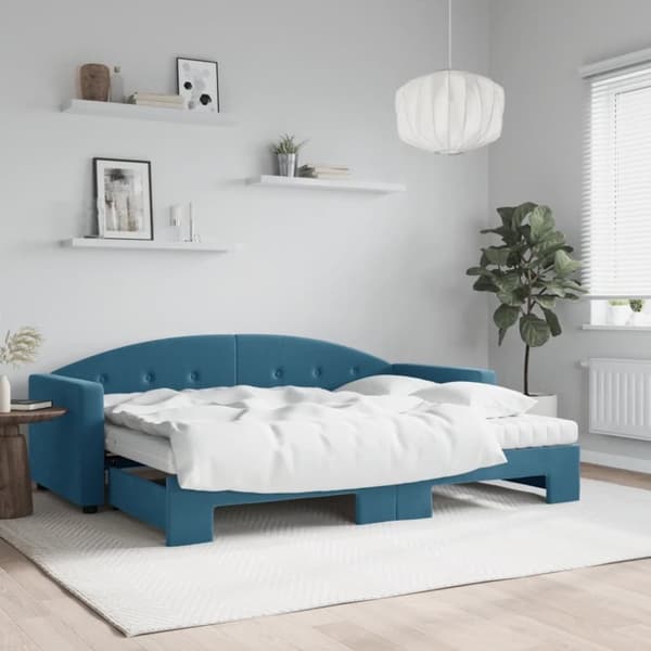 vidaXL Dagbädd utdragbar med madrasser blå 80x200 cm sammet