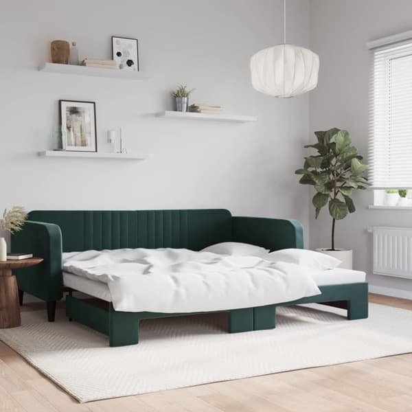 vidaXL Dagbädd utdragbar mörkgrön 100x200 cm sammet