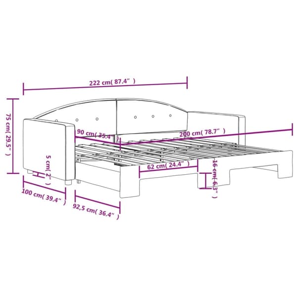 vidaXL Dagbädd utdragbar ljusgrå 90x200 cm sammet