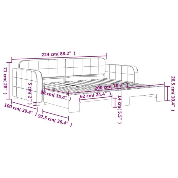 vidaXL Dagbädd utdragbar svart 90x200 cm sammet