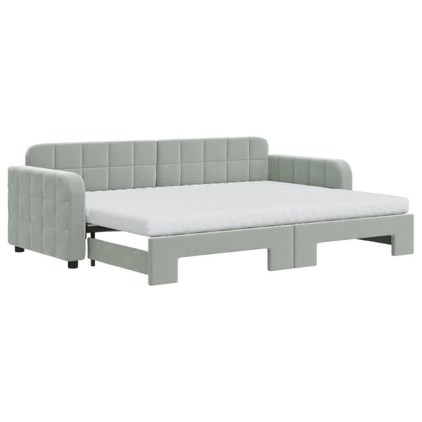 vidaXL Dagbädd utdragbar med madrasser ljusgrå 80x200 cm sammet