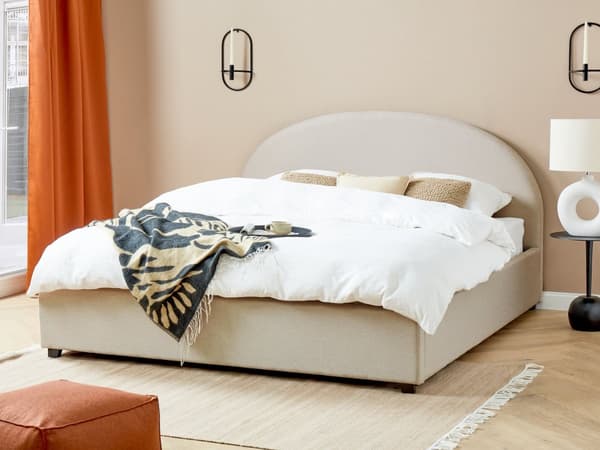 Seng med opbevaringsboks lys beige polyester 180 x 200 cm minimalistisk design opbevaringsfunktion