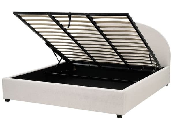 Seng med opbevaringsboks lys beige polyester 180 x 200 cm minimalistisk design opbevaringsfunktion