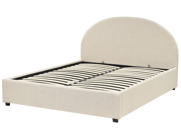 Seng med opbevaringskasse beige polyester 160 x 200 cm minimalistisk design opbevaringsfunktion