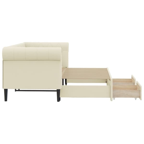 vidaXL Dagbädd utdragbar med lådor gräddvit 90x200 cm konstläder