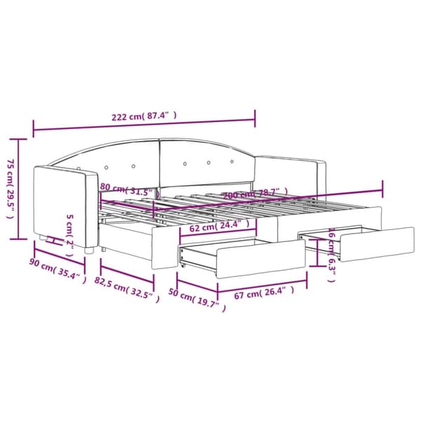 vidaXL Dagbädd utdragbar med lådor rosa 80x200 cm sammet