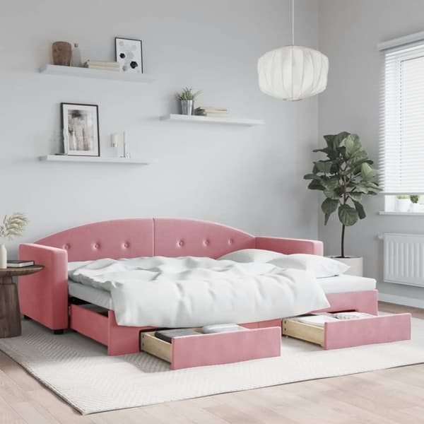 vidaXL Dagbädd utdragbar med lådor rosa 80x200 cm sammet