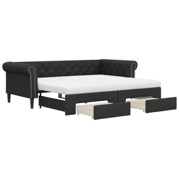 vidaXL daybed med udtræk og skuffer 90x200 cm kunstlæder sort