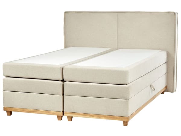 Dobbeltseng Beige Stoff 160 x 200 cm Oppbevaringsrom Bonellfjærmadrass Moderne design Kontinentalseng Soverom