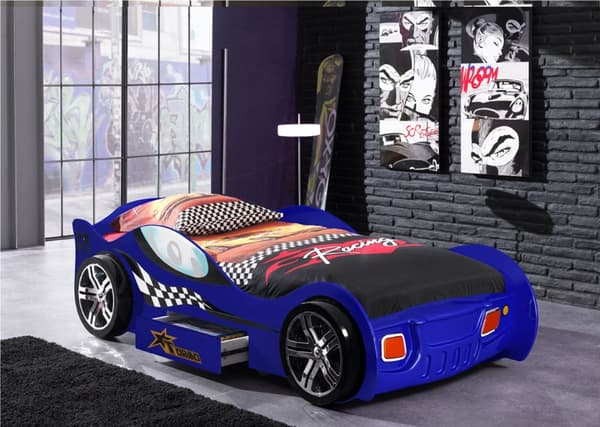 Turbo Racing bilsäng med låda, Blå