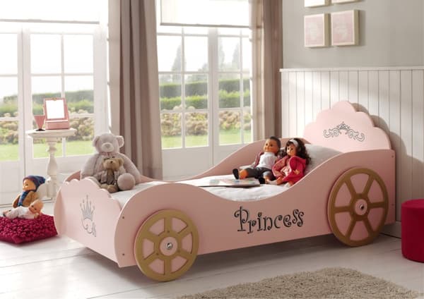 Pinky Princess bilsäng i trä för barn