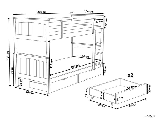 Børnekøjeseng med skuffer mørkt fyrretræ med stige 90 x 200 cm Skandinavisk design
