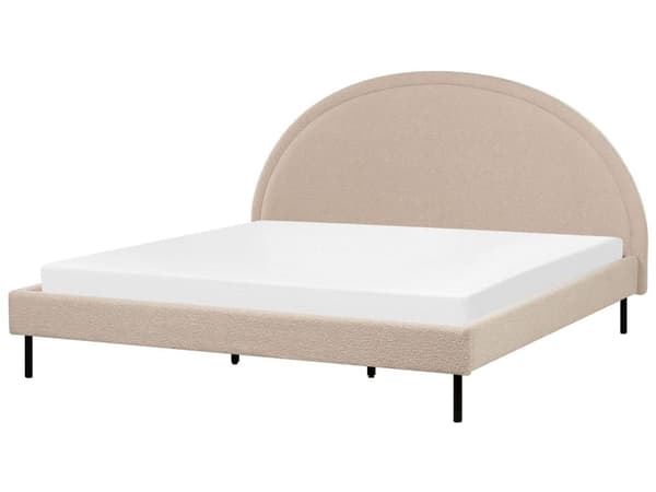 Säng Beige Boucle Polyester Tyg Dubbel 180 x 200 cm Lamellram Halvrund Sänggavel Minimalistisk Retro Design Sovrum