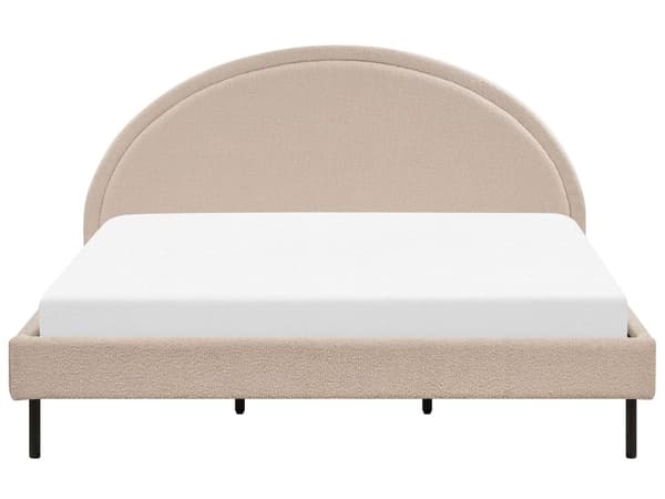 Säng Beige Boucle Polyester Tyg Dubbel 180 x 200 cm Lamellram Halvrund Sänggavel Minimalistisk Retro Design Sovrum