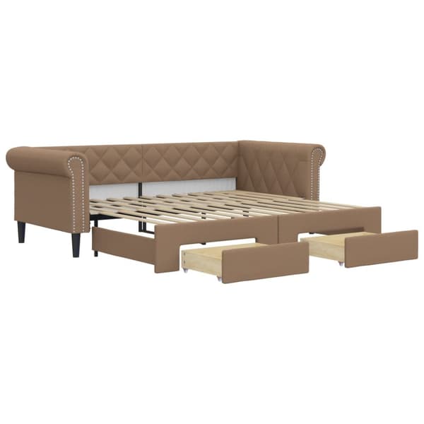 vidaXL Dagbädd utdragbar med madrasser cappuccino 90x200 cm konstläder