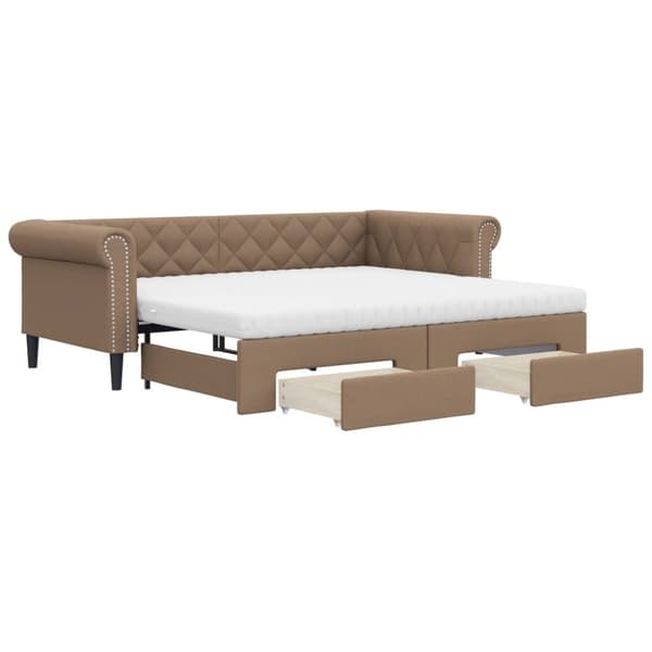 vidaXL daybed med udtræk og skuffer 90x200 cm kunstlæder cappuccino