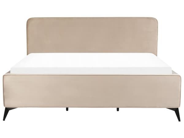 Dubbelsäng Taupe Sammet Klädsel Svart Metall Ben King Size 180 x 200 cm Med Wingback Huvudgavel Sovrum Klassisk Minimalistisk Sovrum Gästrum