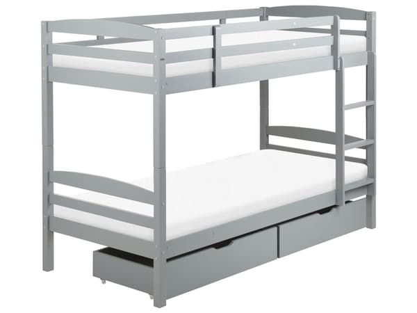 Våningssäng med lådor Grå Furu EU Enkel Storlek 90 x 200 cm Hög Sovande Barn Barn Sovrum Stege Lameller