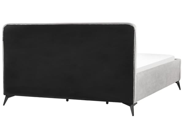 Seng med ramme lysegrå polstret polyester 180 x 200 cm hovedgærde sorte metalben klassisk look til soveværelset