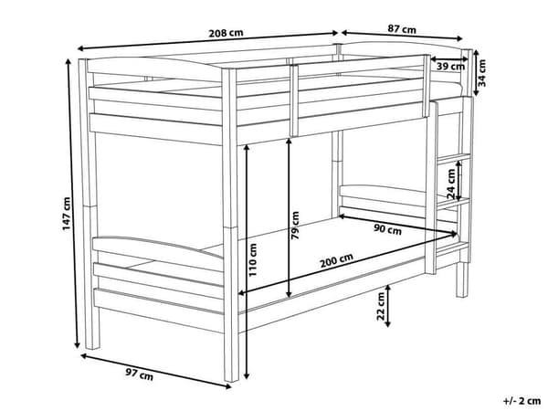 Våningssäng Mörkt trä Furu Enkel Storlek 90 x 200 cm Hög Sovande Barn Barn Sovrum Stege Lameller