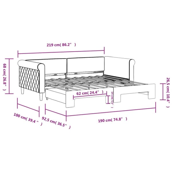 vidaXL Dagbädd utdragbar ljusgrå 90x190 cm sammet