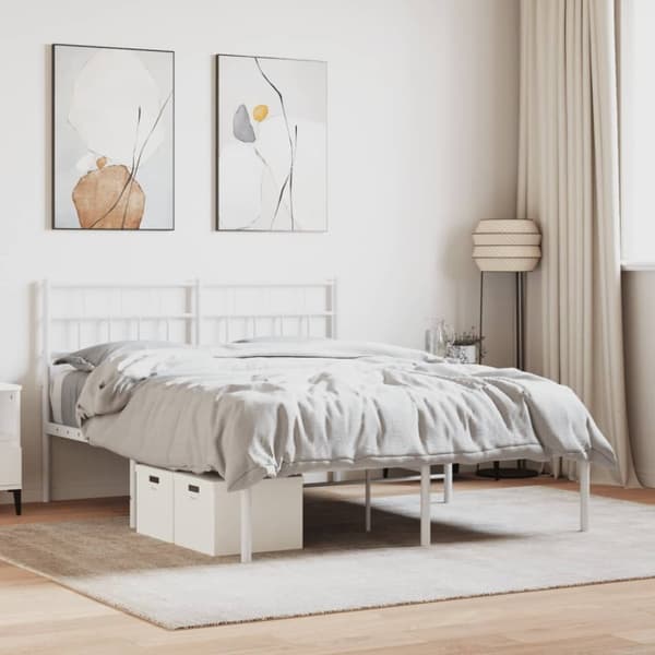 vidaXL sengeramme med sengegavl 160x200 cm metal hvid