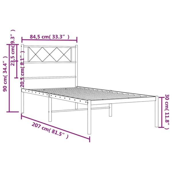 vidaXL sengeramme med sengegavl 80x200 cm metal sort