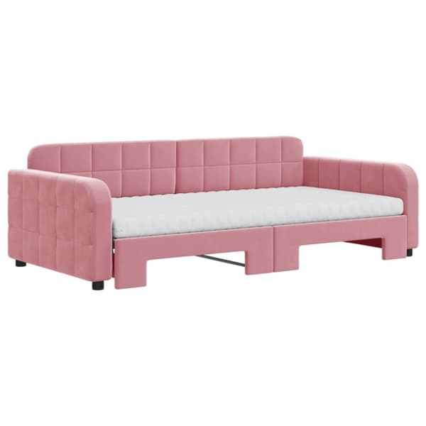 vidaXL daybed med udtræk og madras 100x200 cm velour lyserød