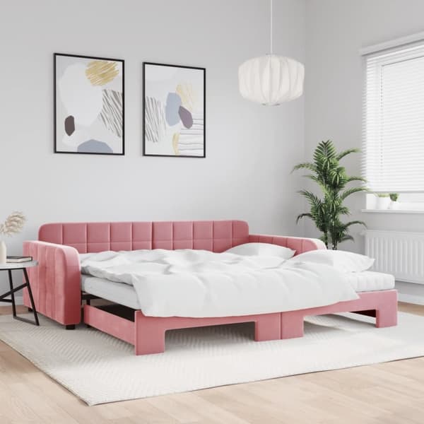 vidaXL daybed med udtræk og madras 100x200 cm velour lyserød