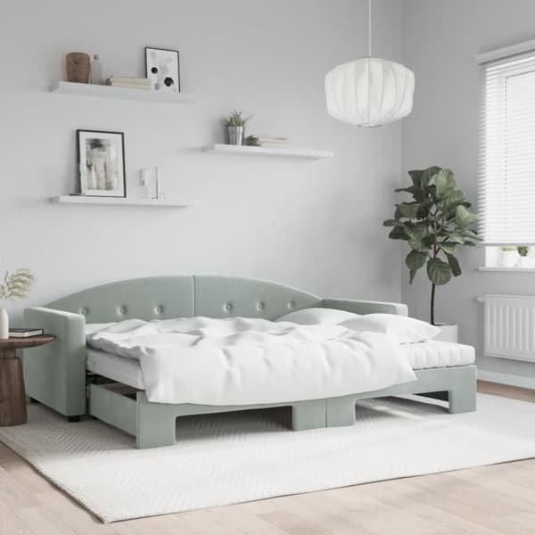 vidaXL daybed med udtræk og madras 80x200 cm velour lysegrå