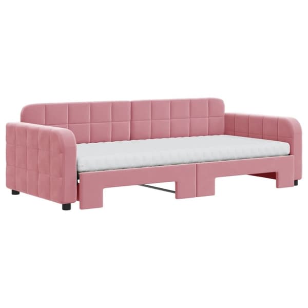 vidaXL daybed med udtræk og madras 90x200 cm velour lyserød